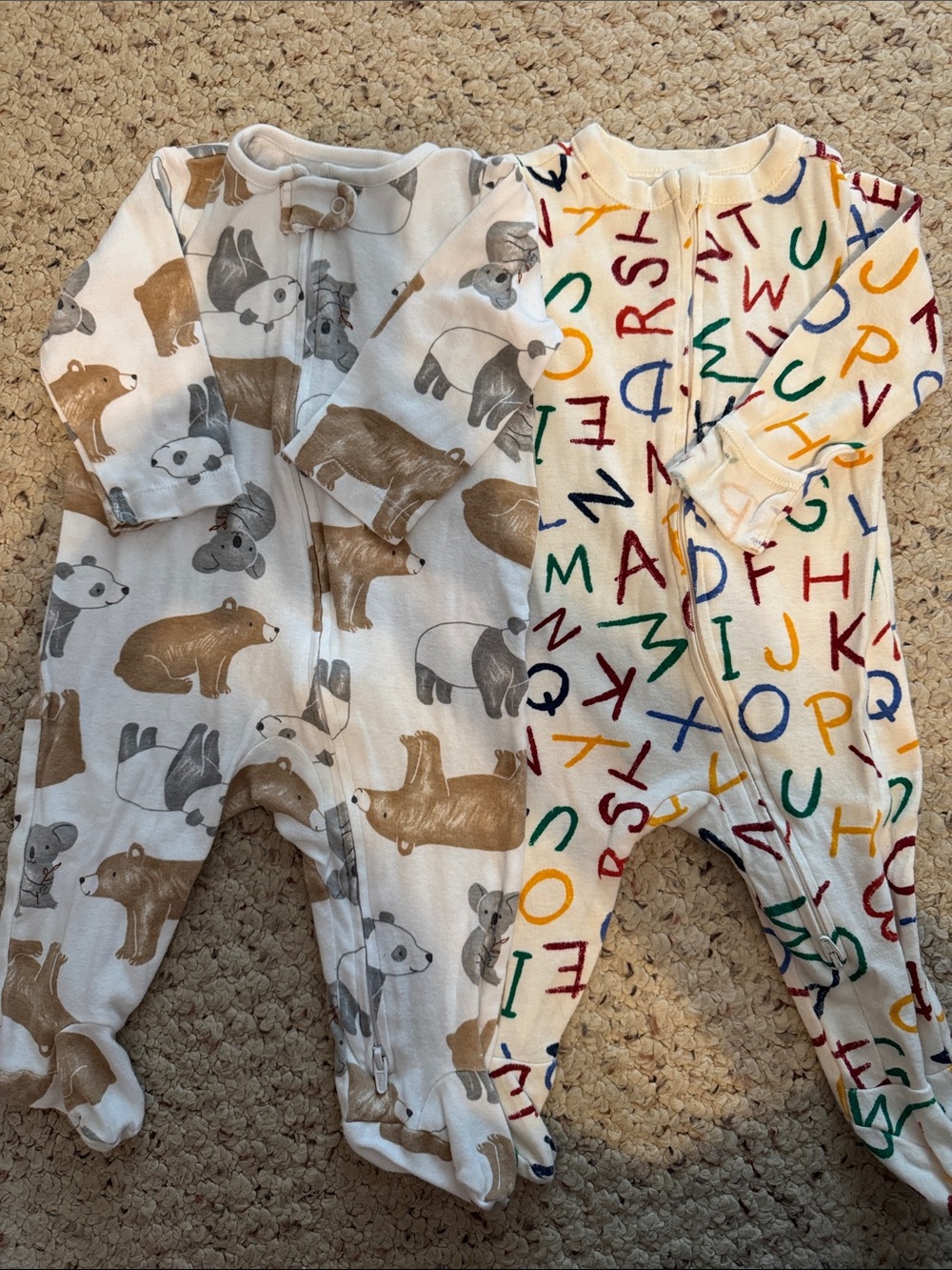 Carter's Bear Print & Multicolor Alphabet Baby One-Piece Footies